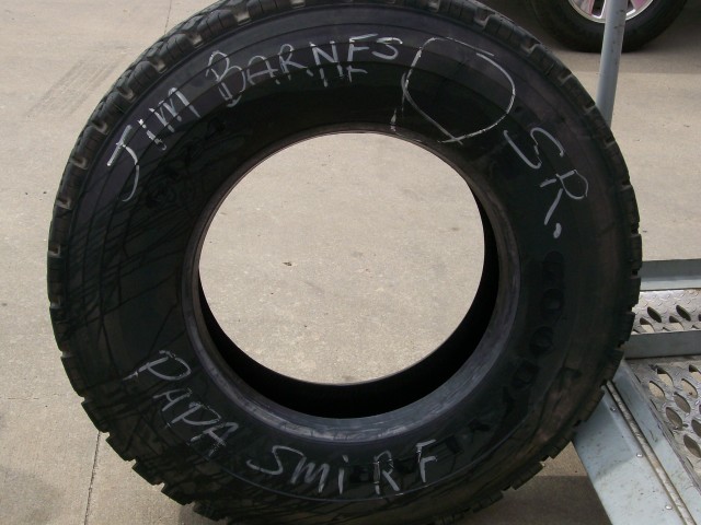 During a recent Firefighter II Class Captain Barnes was operating the Rescue Squad and managed to run over something and put a nice slice in a brand new tire! 